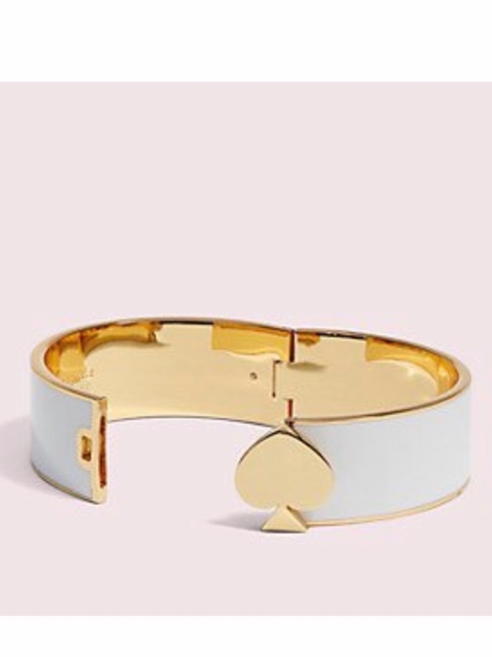 NWT~KATE SPADE~Heritage Spade Hinged Bangle Bracelet, White/Gold - Picture 2 of 2